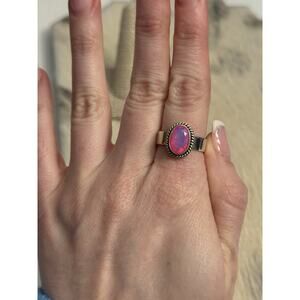 Sterling Silver Faceted Aurora Pink Opal Oval Braided Ring 925 Adjustable